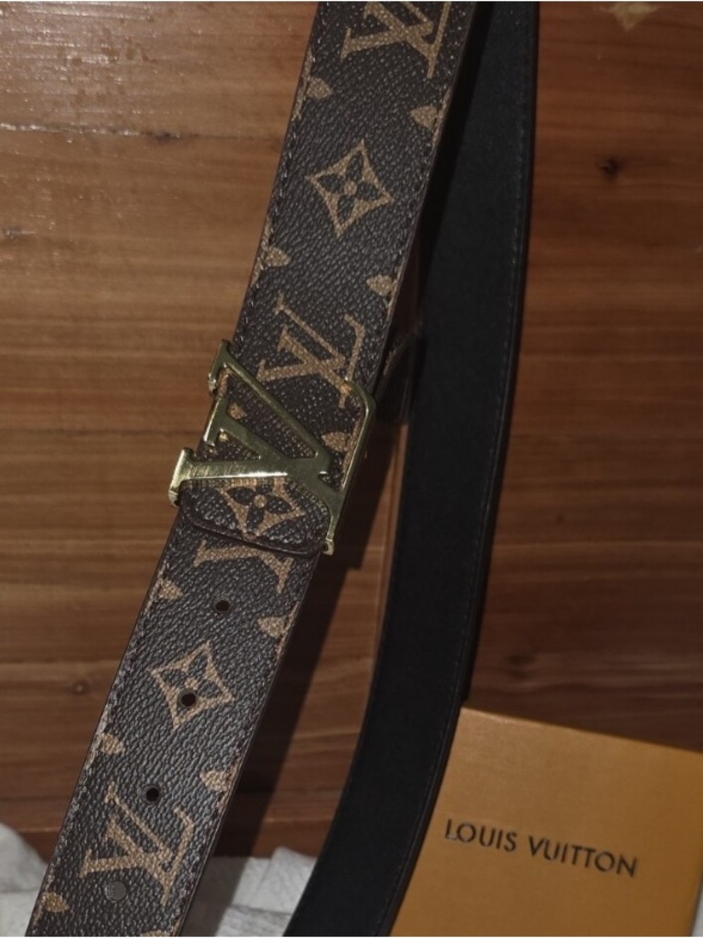 Louis Vuitton Monogram Canvas Belt in Brown with Gold LV Buckle